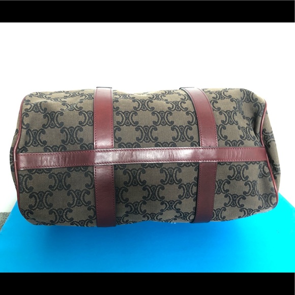 EUC Celine Paris Polochon brown logo burgundy leather satchel boston hand bag - Picture 6 of 10